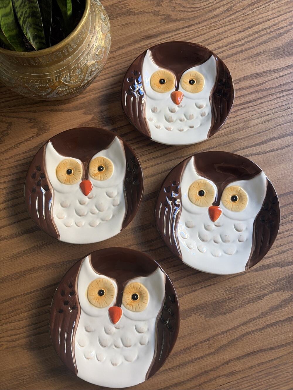 Vintage Mossy Oak Hand Painted Owl Plates Decorative Appetizer Plates Set 4